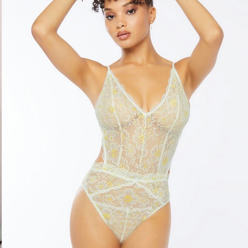 Savage x Fenty floral lace teddy bodysuit in pistachio